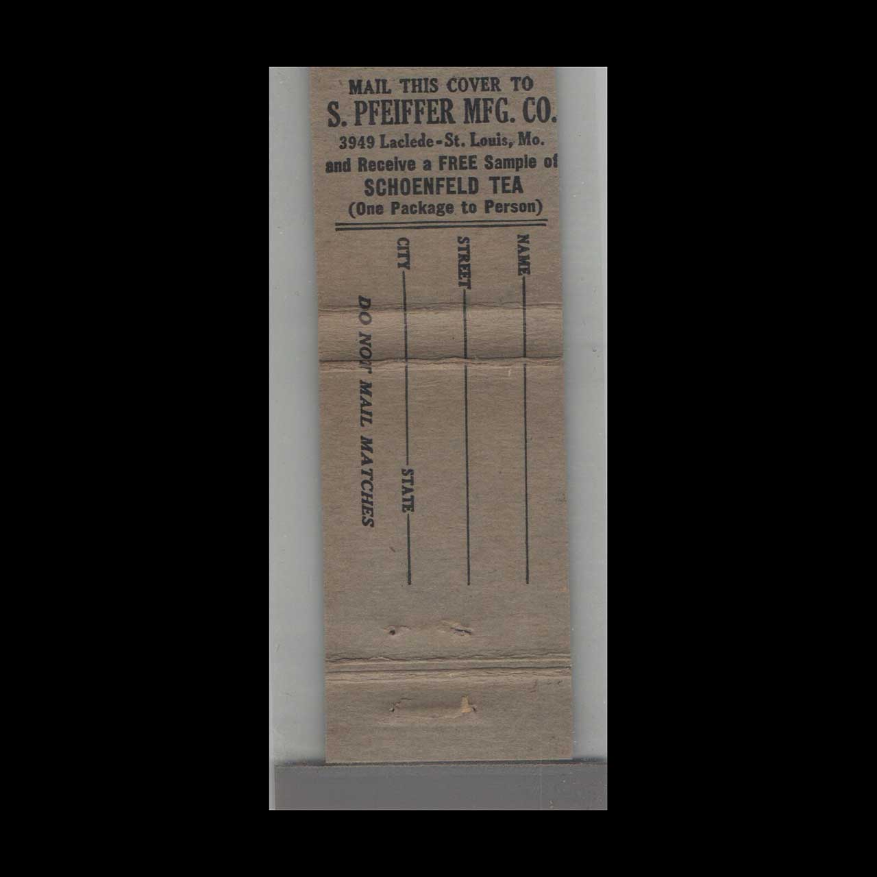 Matchbook Cover Schoenfeld Tea Matchbook Cover Schoenfeld Tea