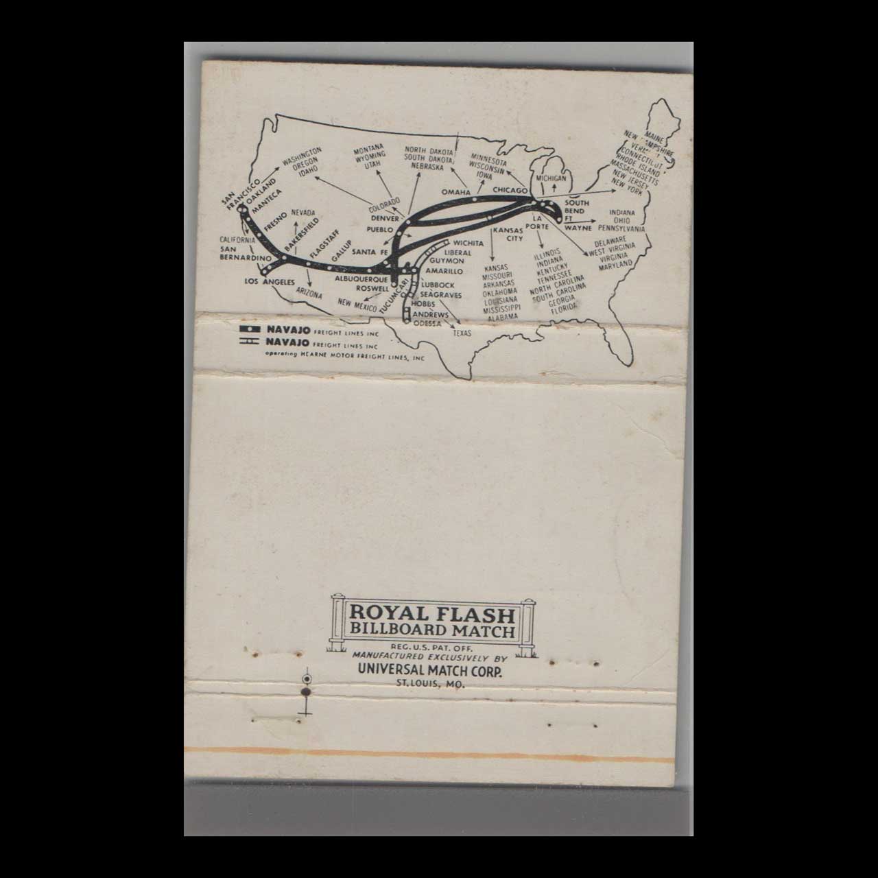 Royal Flash Navajo Freight Lines Matchbook Cover Denver Royal Flash Navajo Freight Lines Matchbook Cover Denver