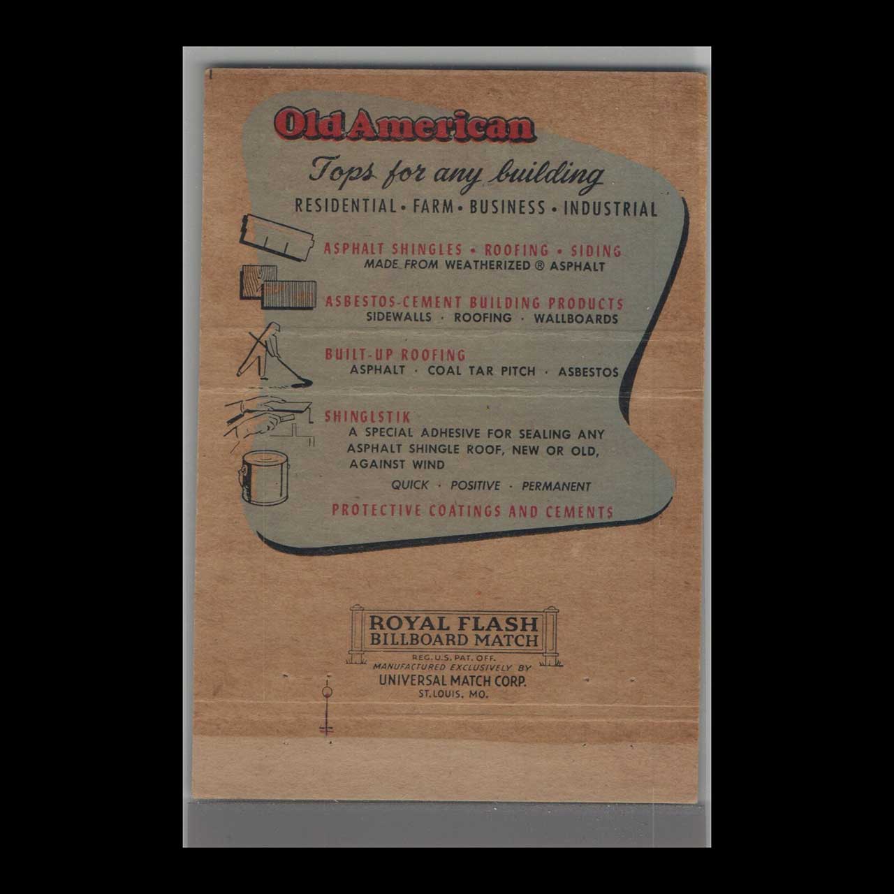 Royal Flash Old American Asphalt Matchbook Cover Royal Flash Old American Asphalt Matchbook Cover