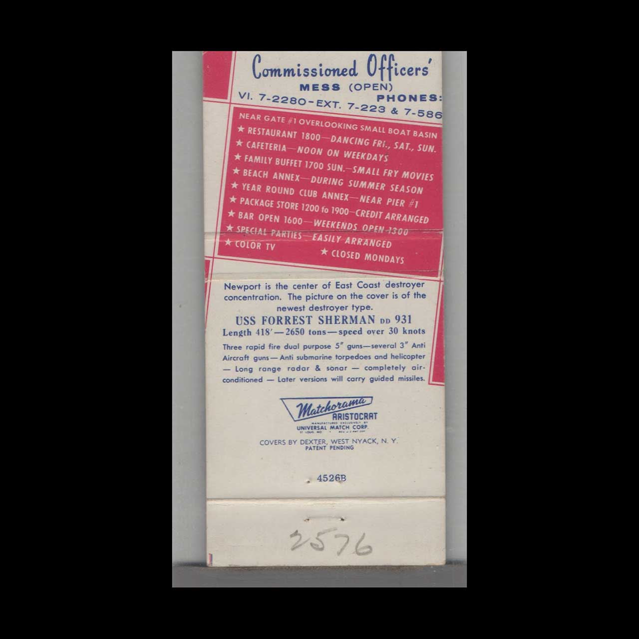 US Naval Station Newport Matchbook Cover US Naval Station Newport Matchbook Cover