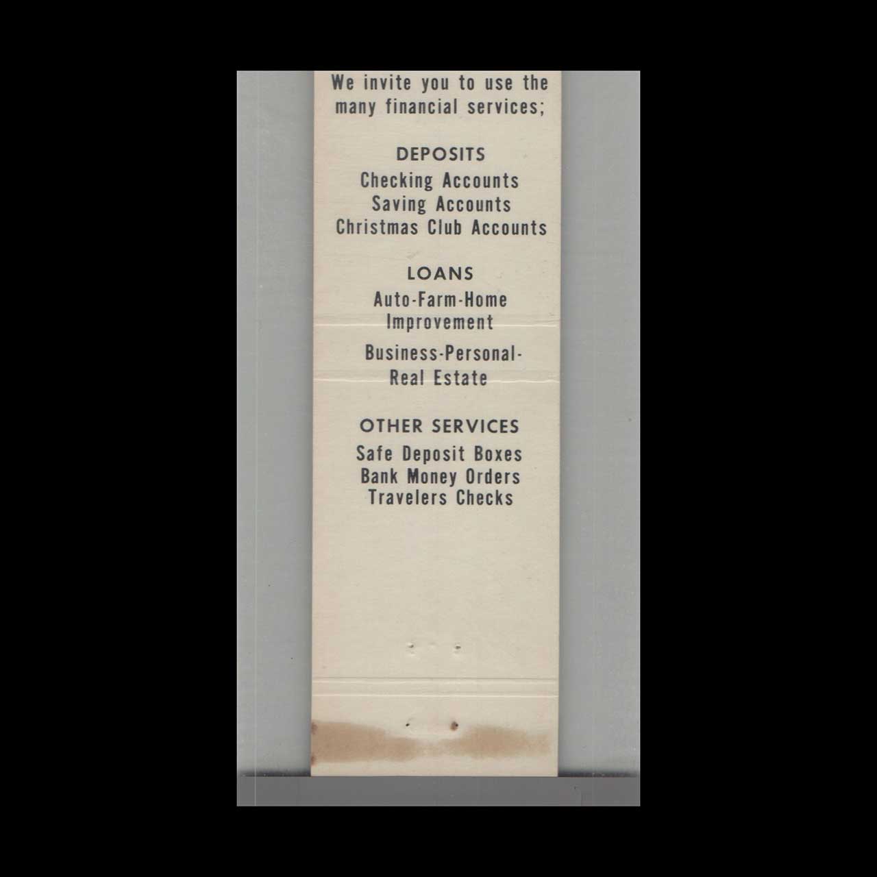 Matchbook Cover West Virginia Jackson County Bank Ravenswood WV Matchbook Cover West Virginia Jackson County Bank Ravenswood WV