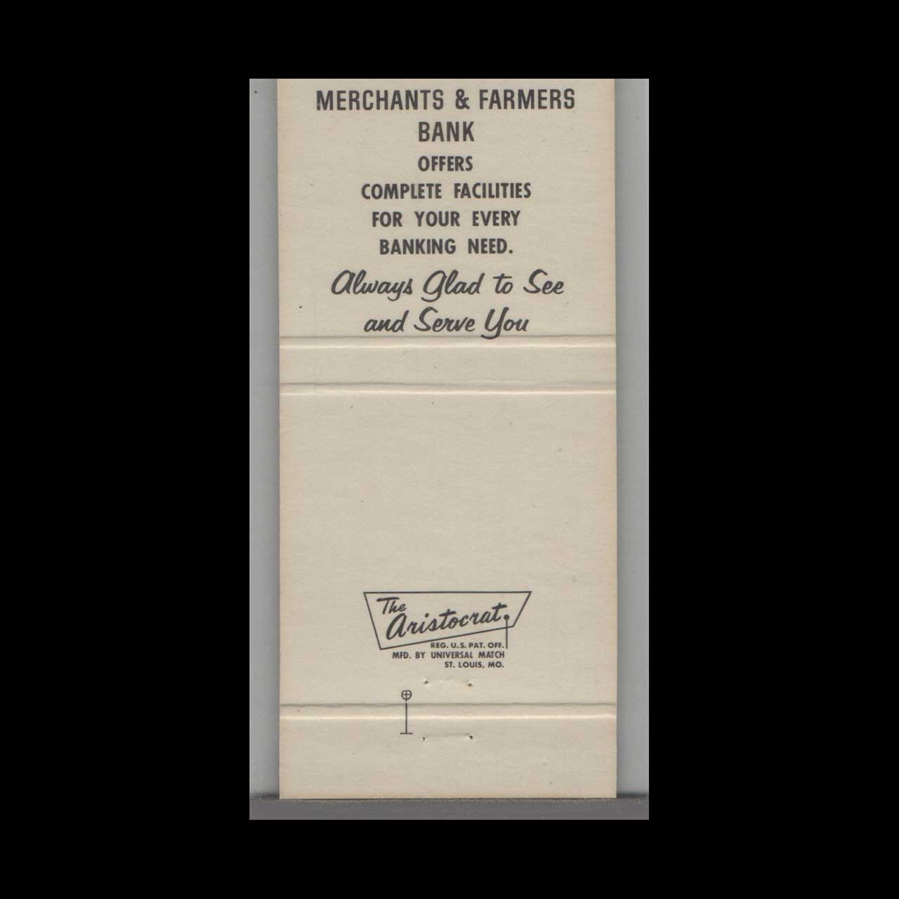 Matchbook Cover Merchants & Farmers Bank Holly Springs MS Matchbook Cover Merchants & Farmers Bank Holly Springs MS