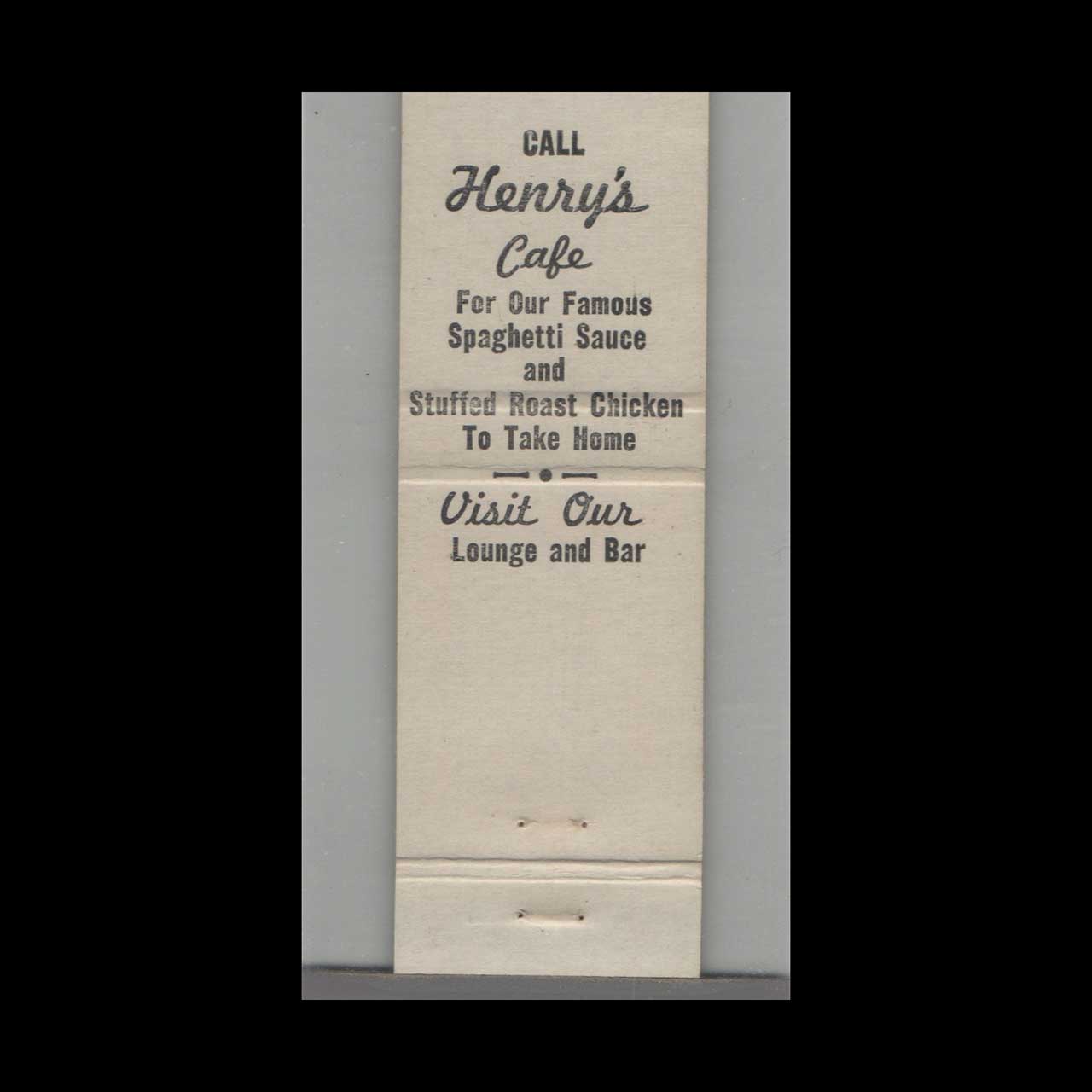 Henrys Cafe Buffalo NY Matchbook Cover Henrys Cafe Buffalo NY Matchbook Cover