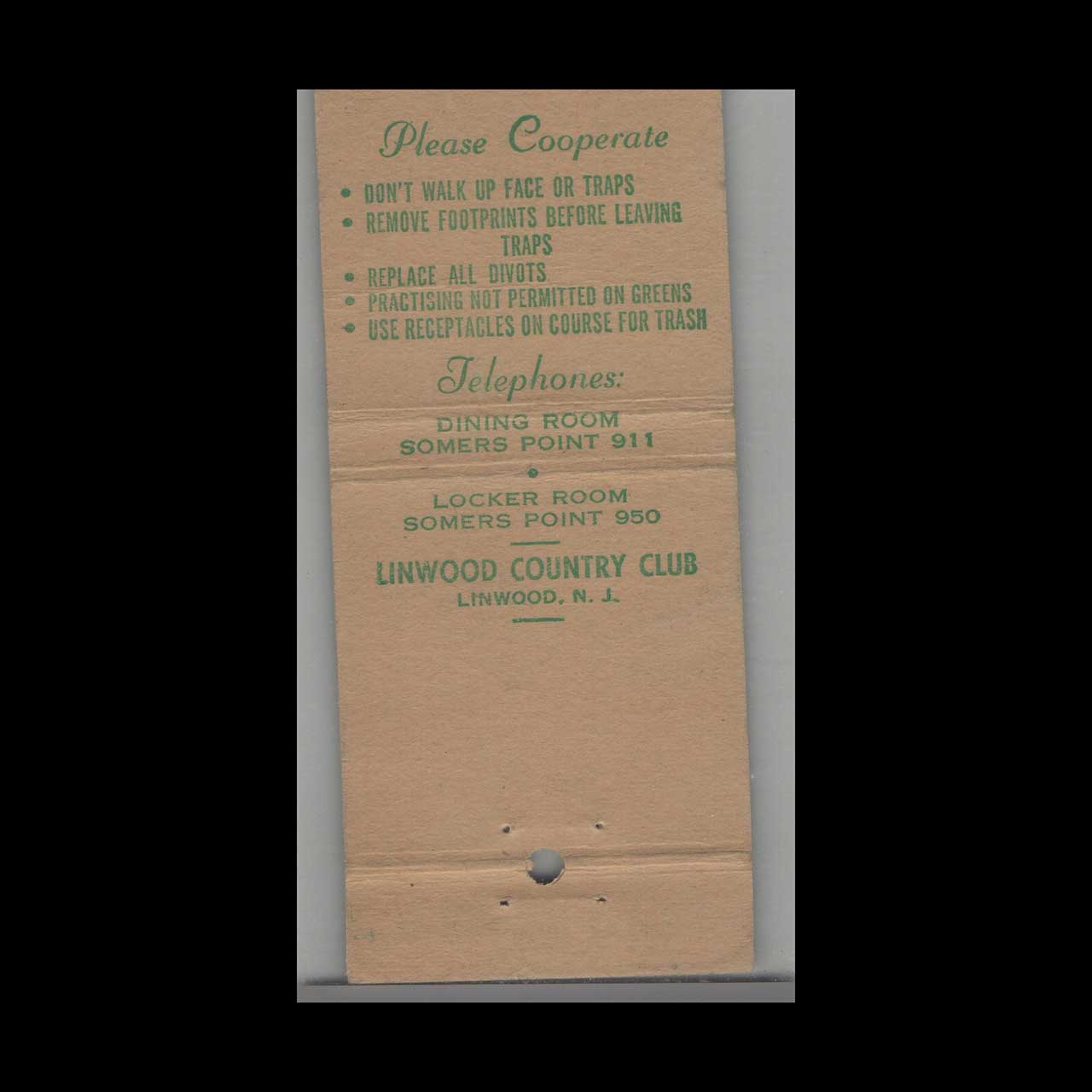 Linwood Country Club Matchbook Cover Linwood NJ Linwood Country Club Matchbook Cover Linwood NJ