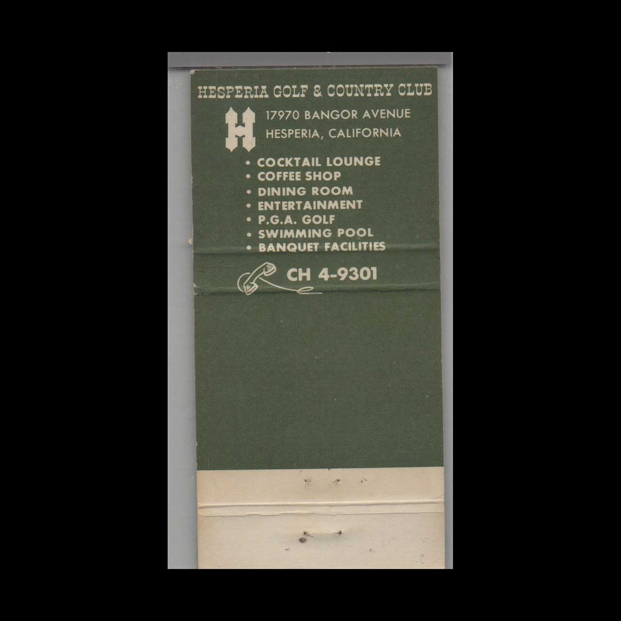Hesperia Golf & Country Club Matchbook Cover CA Hesperia Golf & Country Club Matchbook Cover CA