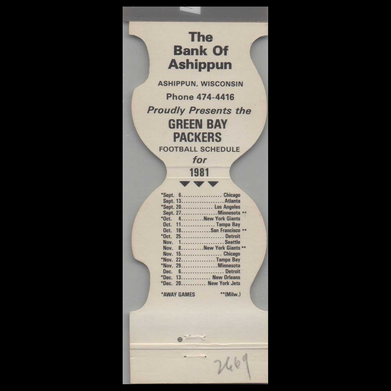 Green Bay Packers 1981 Schedule Matchbook Cover Bank Of Ashippun Green Bay Packers 1981 Schedule Matchbook Cover Bank Of Ashippun