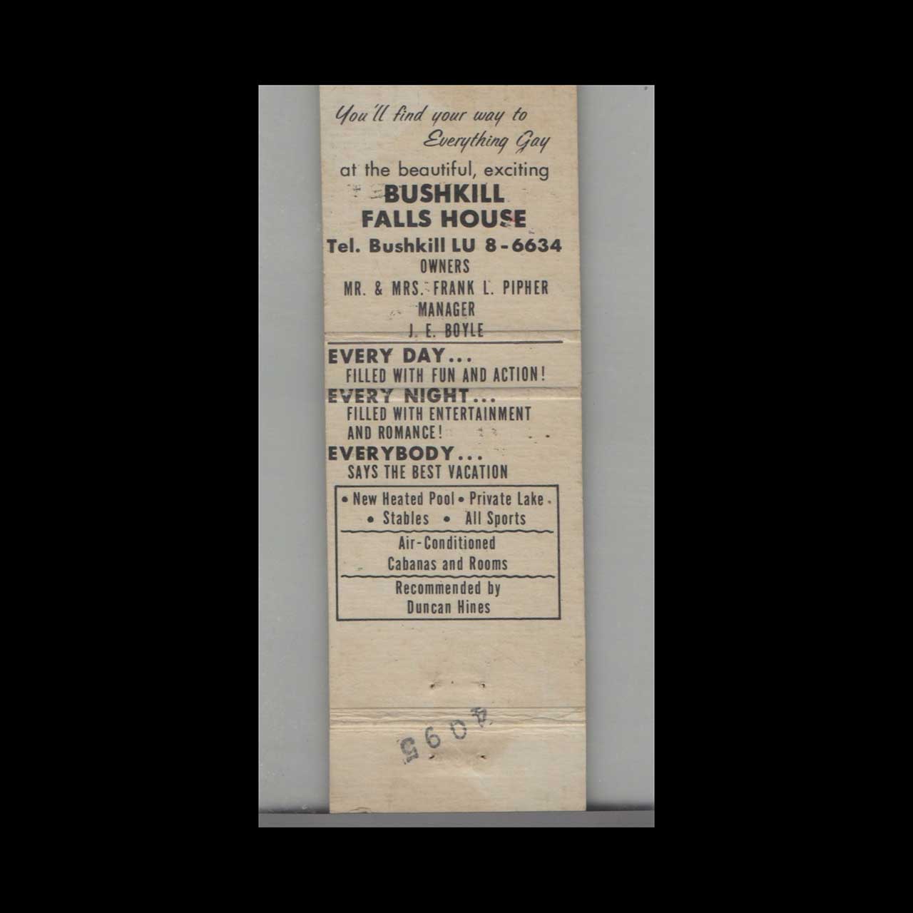 Bushkill Falls House Matchbook Cover PA Bushkill Falls House Matchbook Cover PA