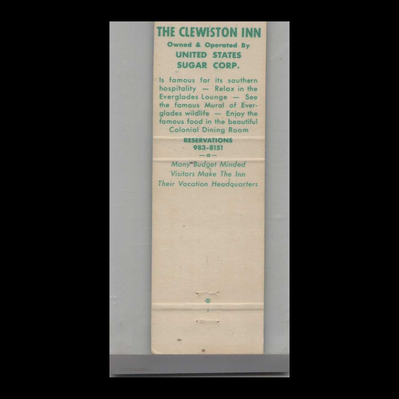 Matchbook Cover Florida Clewiston Inn Clewiston FL Matchbook Cover Florida Clewiston Inn Clewiston FL