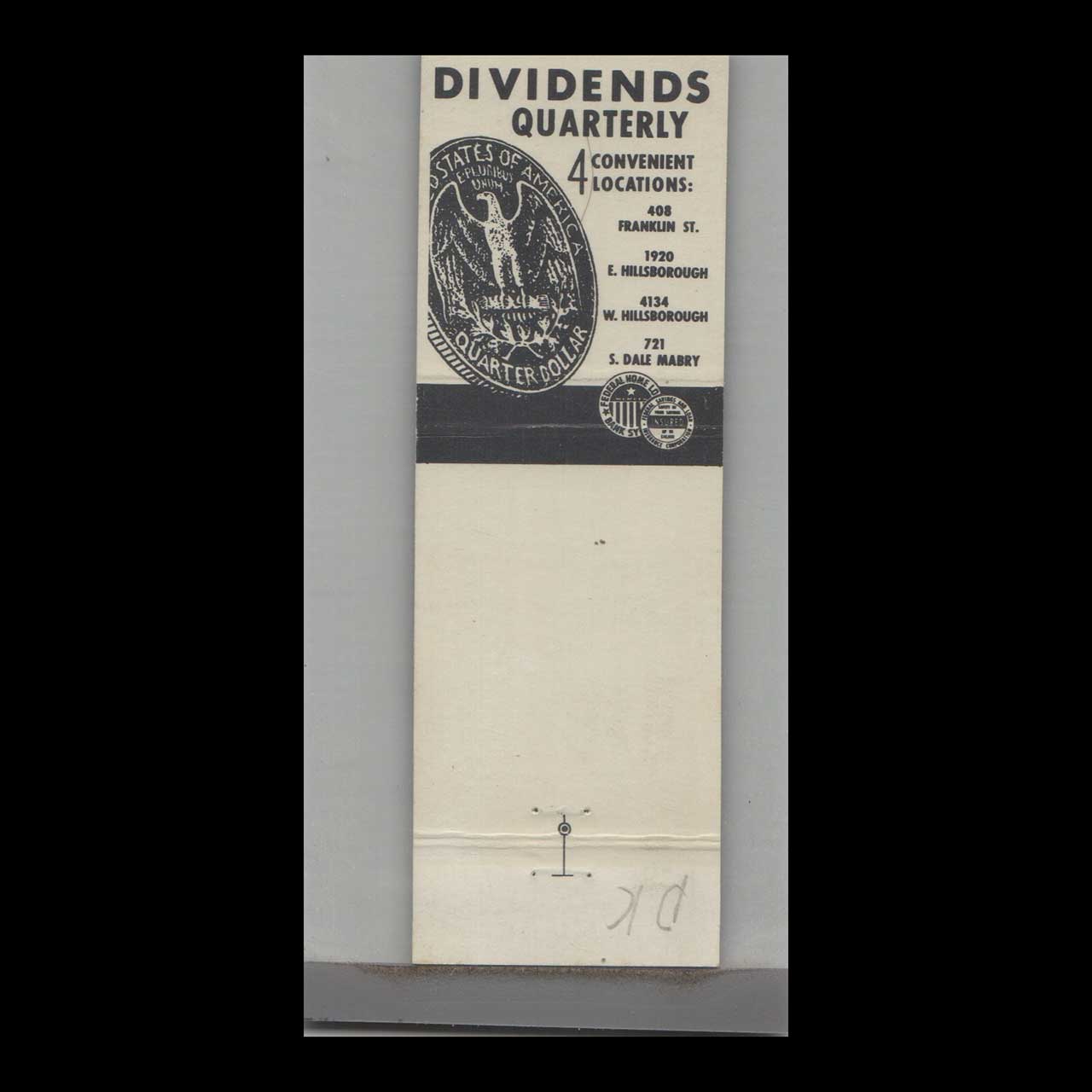 Matchbook Cover Florida First Federal Savings & Loan Tampa FL Matchbook Cover Florida First Federal Savings & Loan Tampa FL