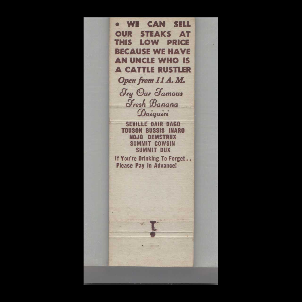 Florida Black Angus Restaurant Matchbook Cover Miami Florida Black Angus Restaurant Matchbook Cover Miami