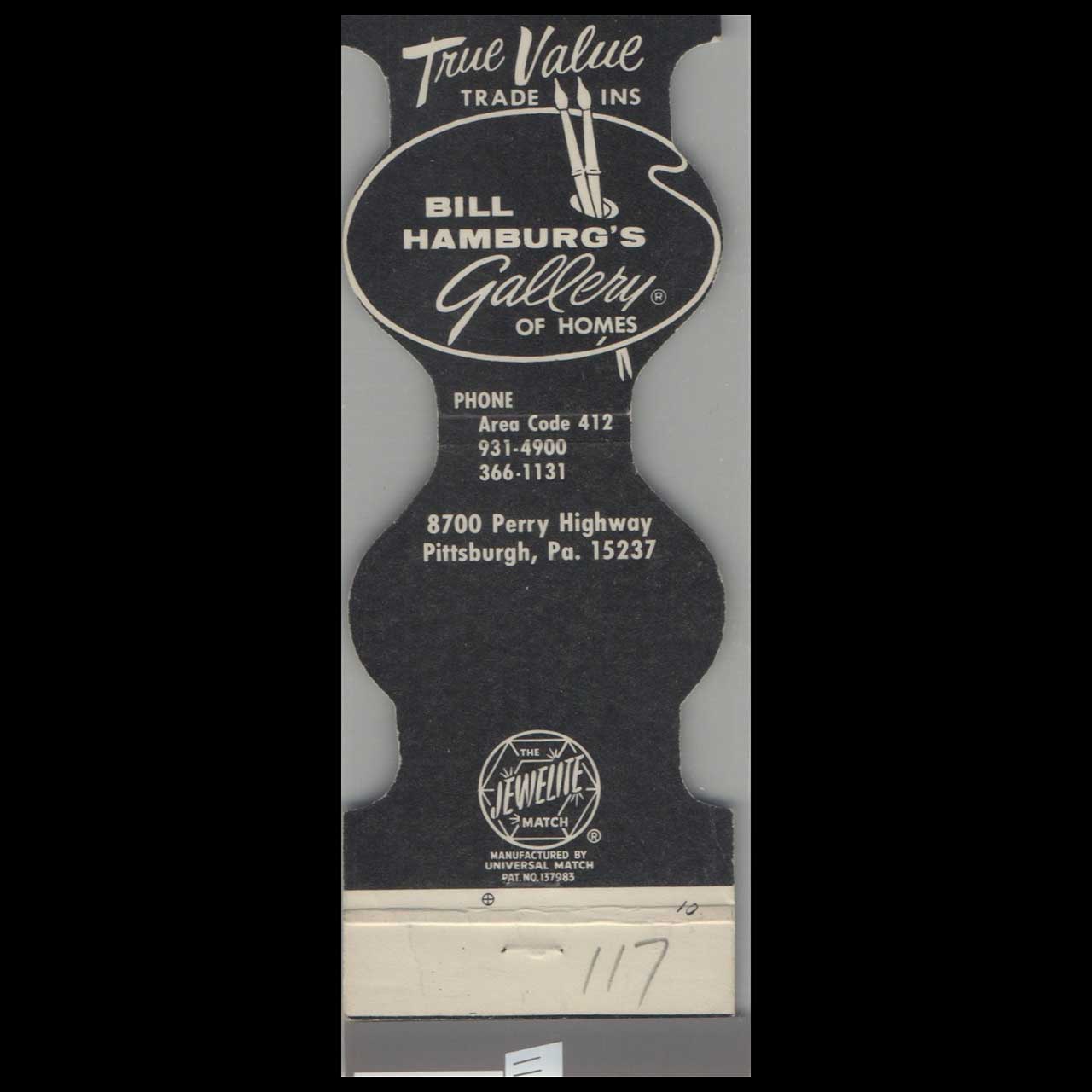 Bill Hamburgs Gallery Of Homes Matchbook Cover Pittsburgh Bill Hamburgs Gallery Of Homes Matchbook Cover Pittsburgh