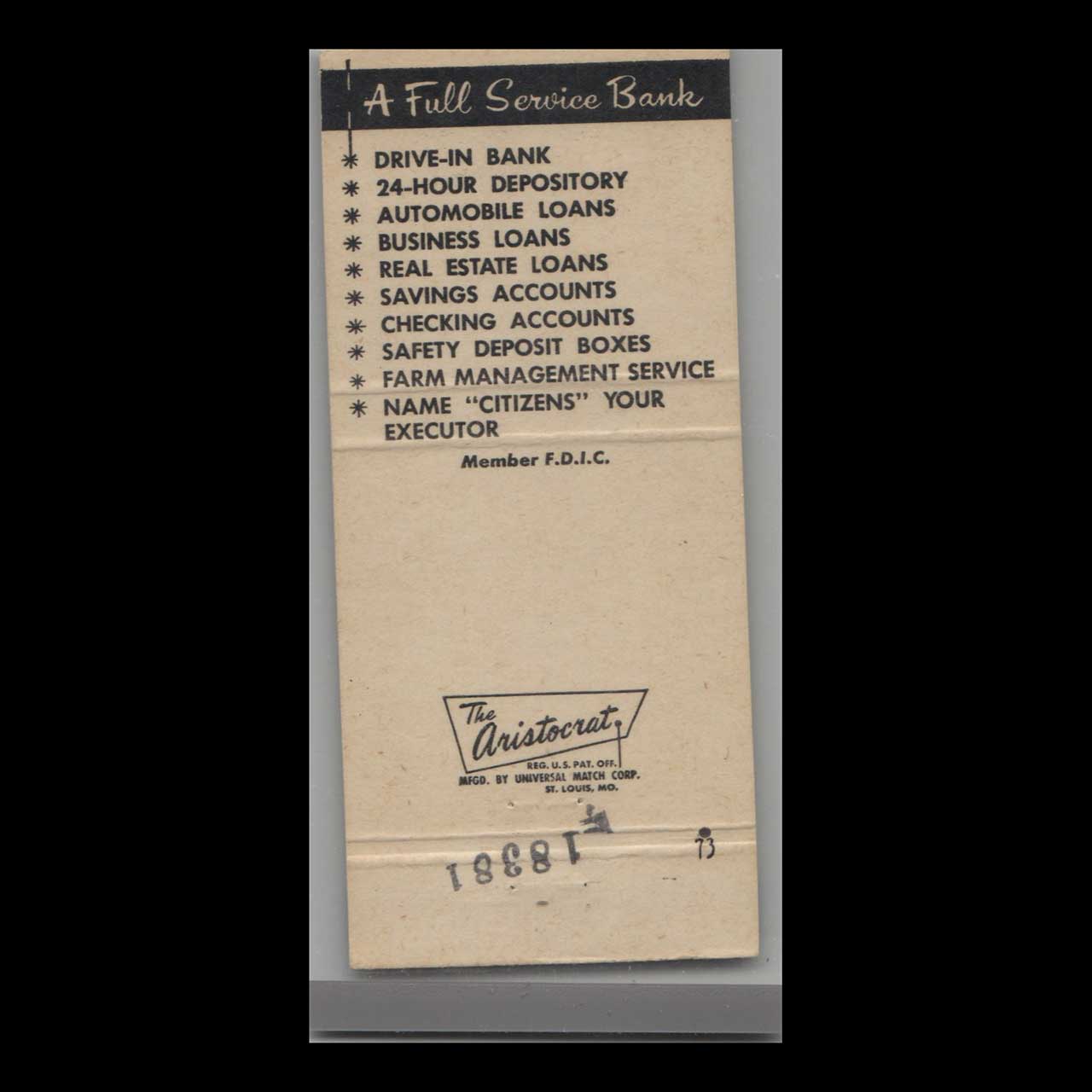 Matchbook Cover Citizens State Bank Hiawatha KS Matchbook Cover Citizens State Bank Hiawatha KS