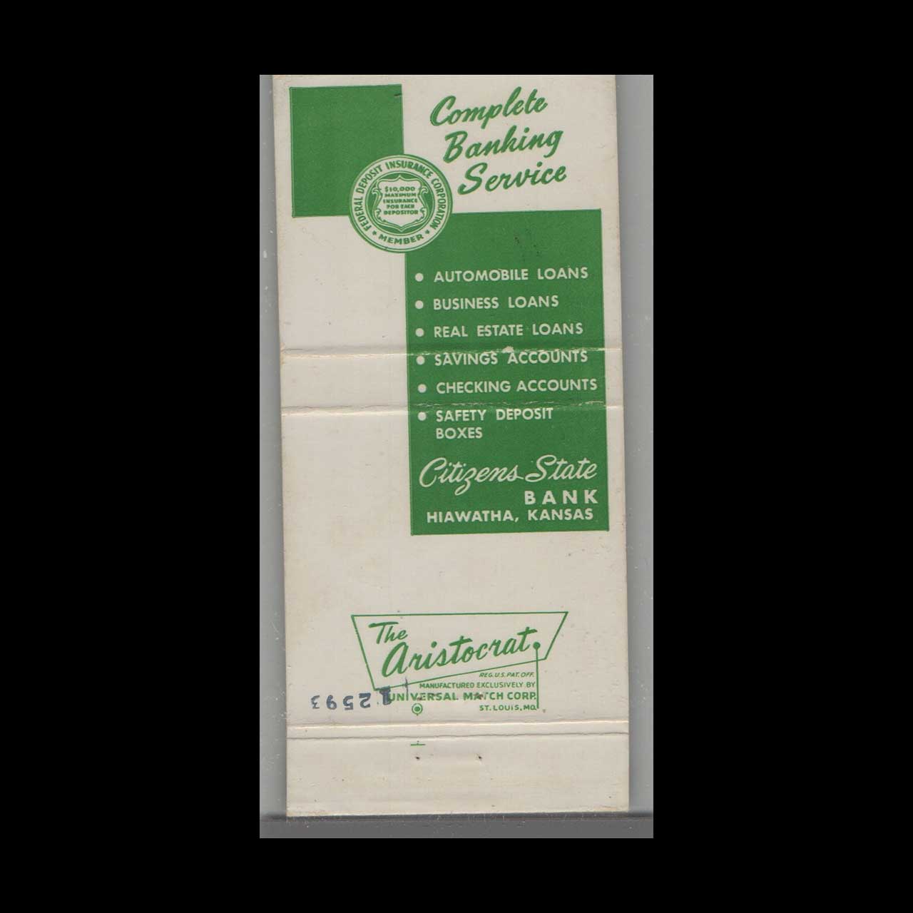 Matchbook Cover Citizens State Bank Hiawatha KS Matchbook Cover Citizens State Bank Hiawatha KS