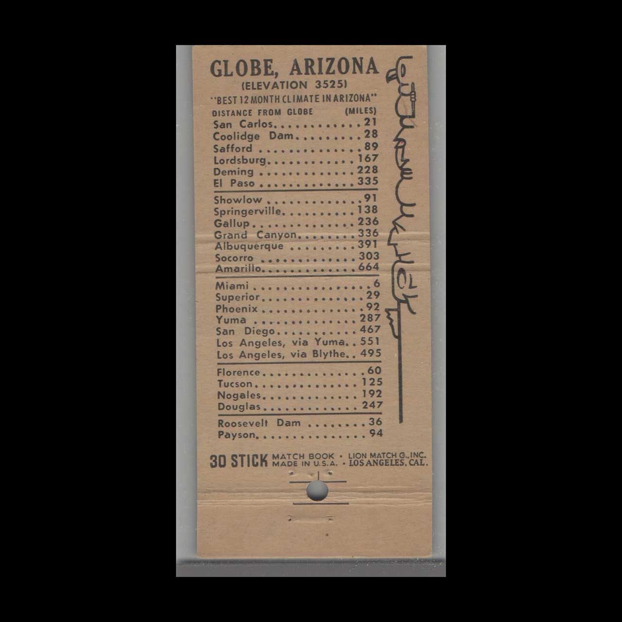 Apache Land Village Cafe Matchbook Cover Globe AZ Apache Land Village Cafe Matchbook Cover Globe AZ