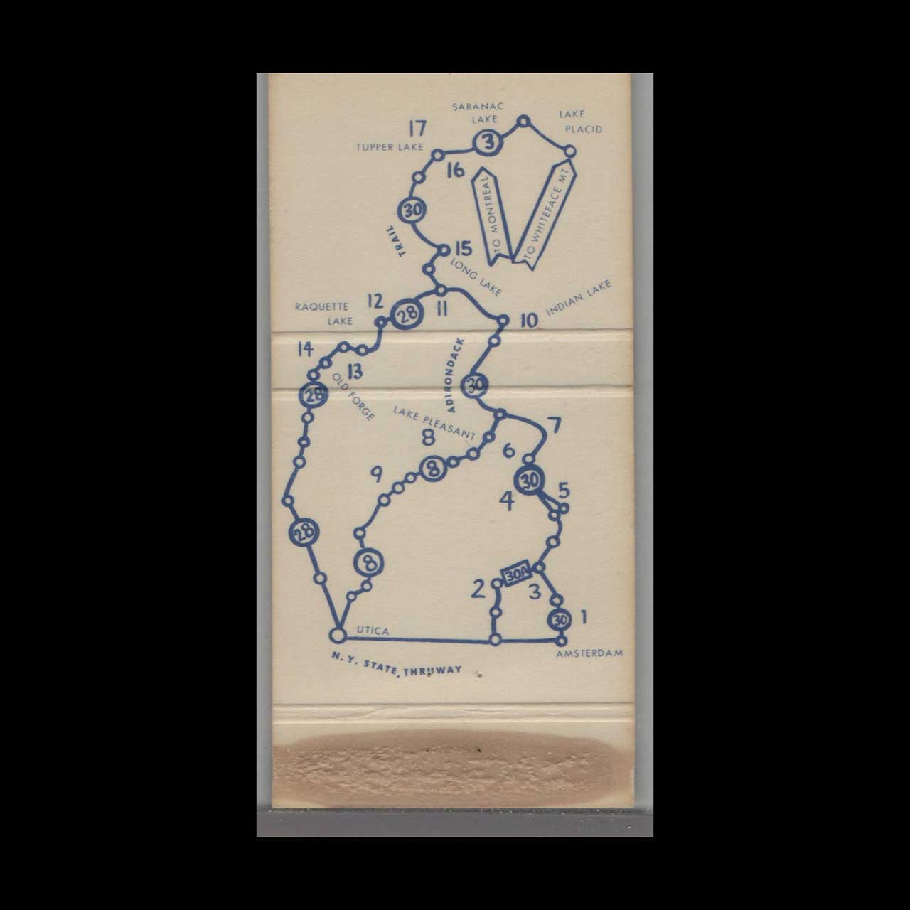 Adirondack Trail Route 30 Tupper Lake Matchbook Cover Adirondack Trail Route 30 Tupper Lake Matchbook Cover