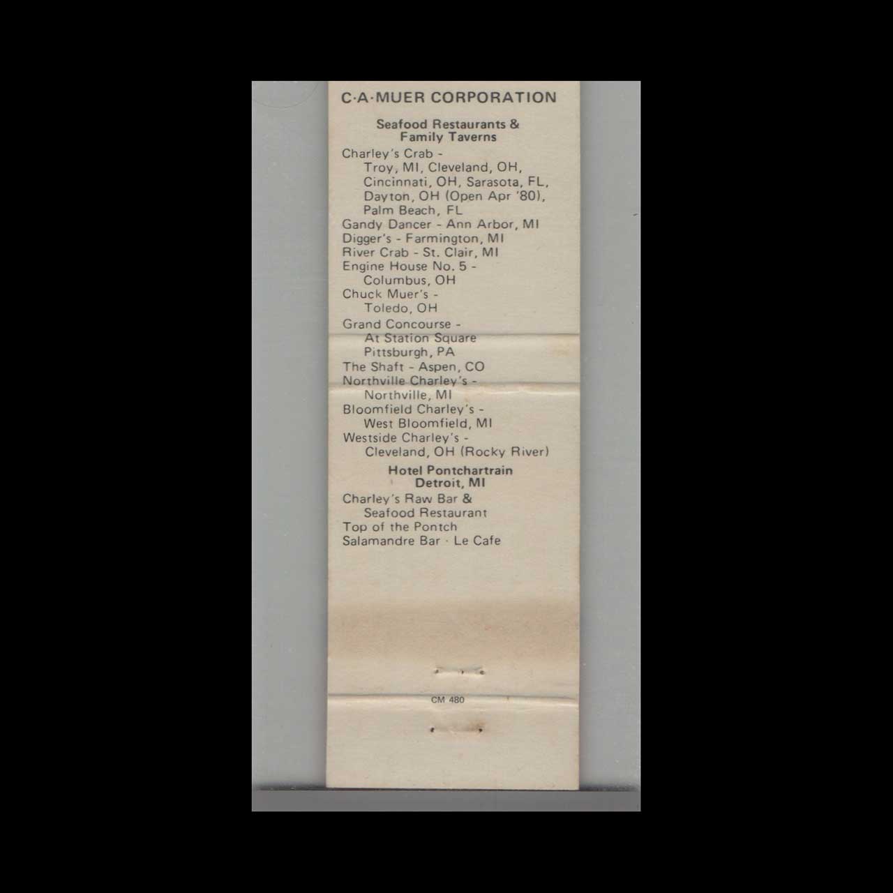 Matchbook Cover Sarasota FL Charleys Crab Matchbook Cover Sarasota FL Charleys Crab