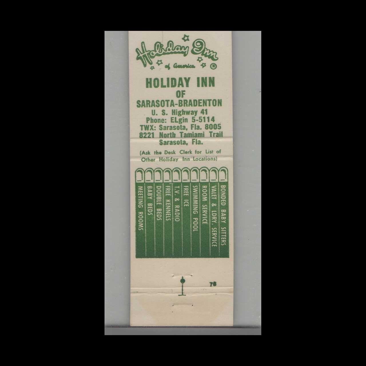 Matchbook Cover Sarasota FL Holiday Inn Matchbook Cover Sarasota FL Holiday Inn