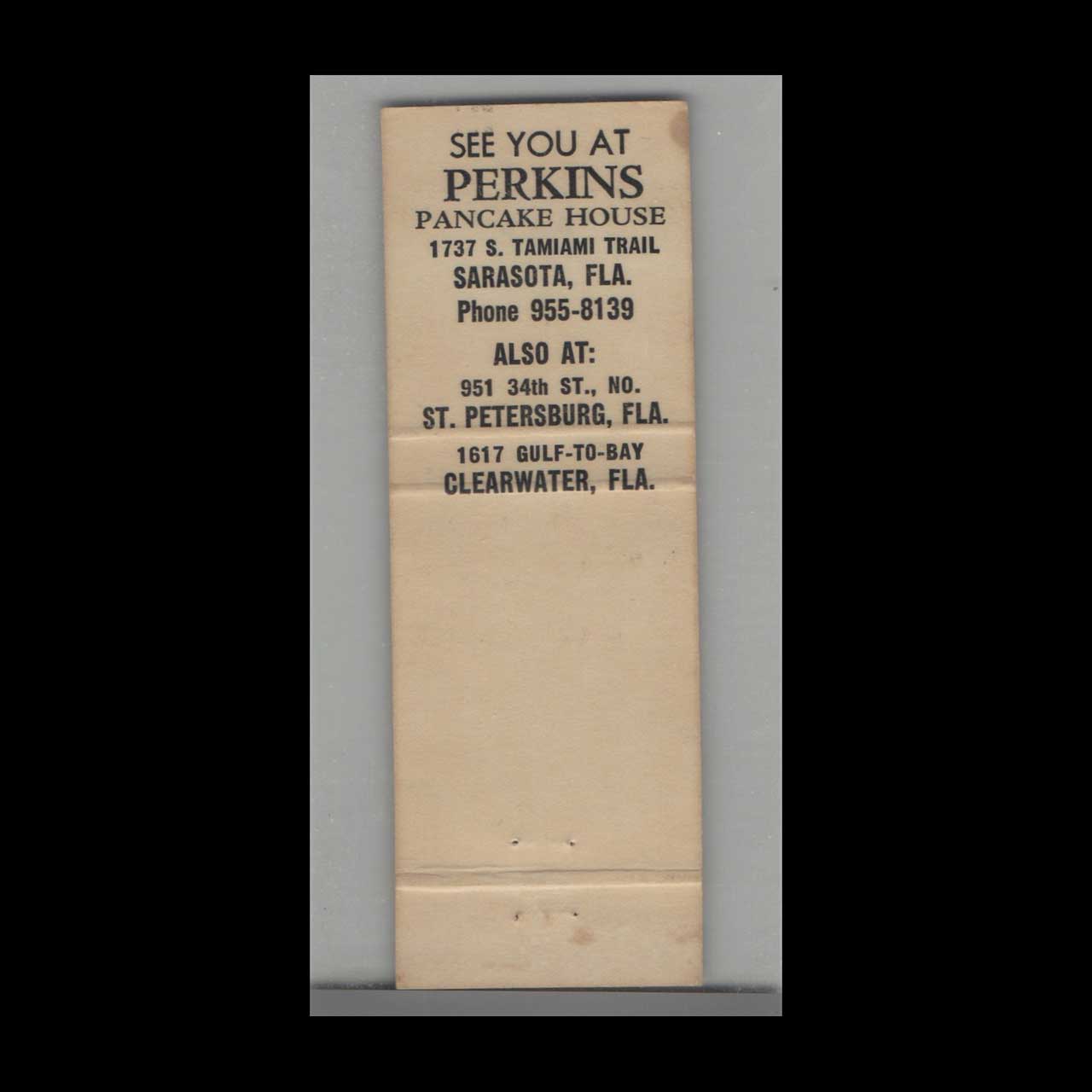 Matchbook Cover Sarasota FL Perkins Pancake House Matchbook Cover Sarasota FL Perkins Pancake House