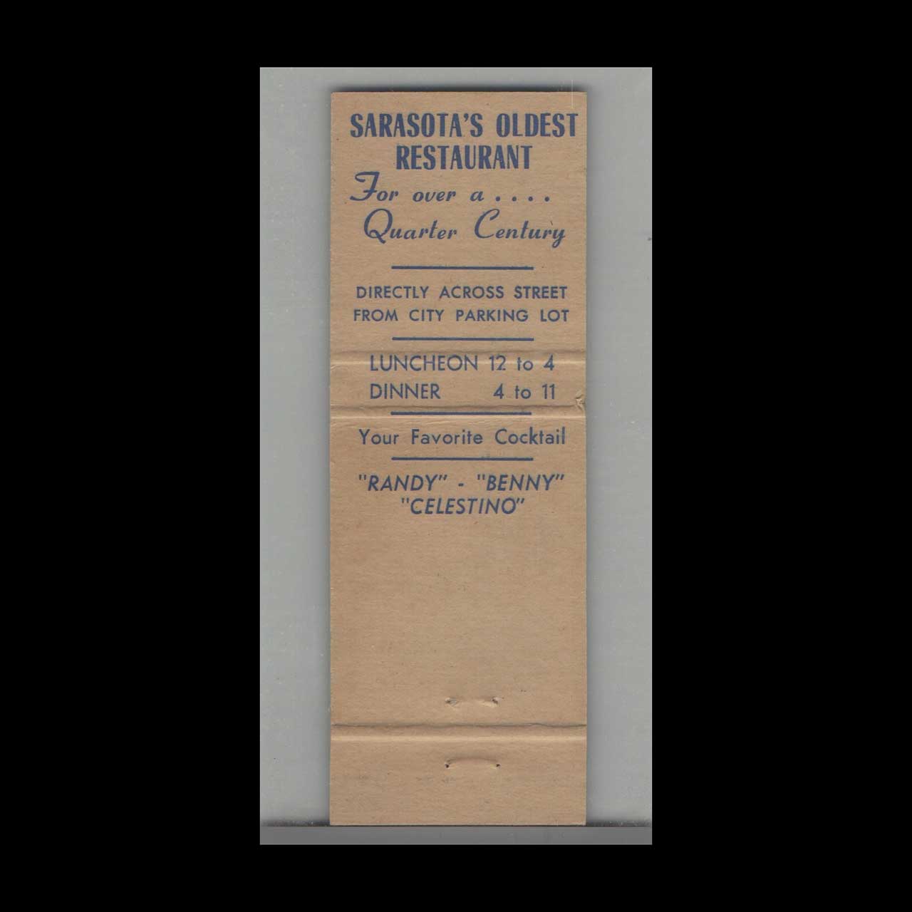Matchbook Cover Sarasota FL Plaza Spanish Restaurant Matchbook Cover Sarasota FL Plaza Spanish Restaurant