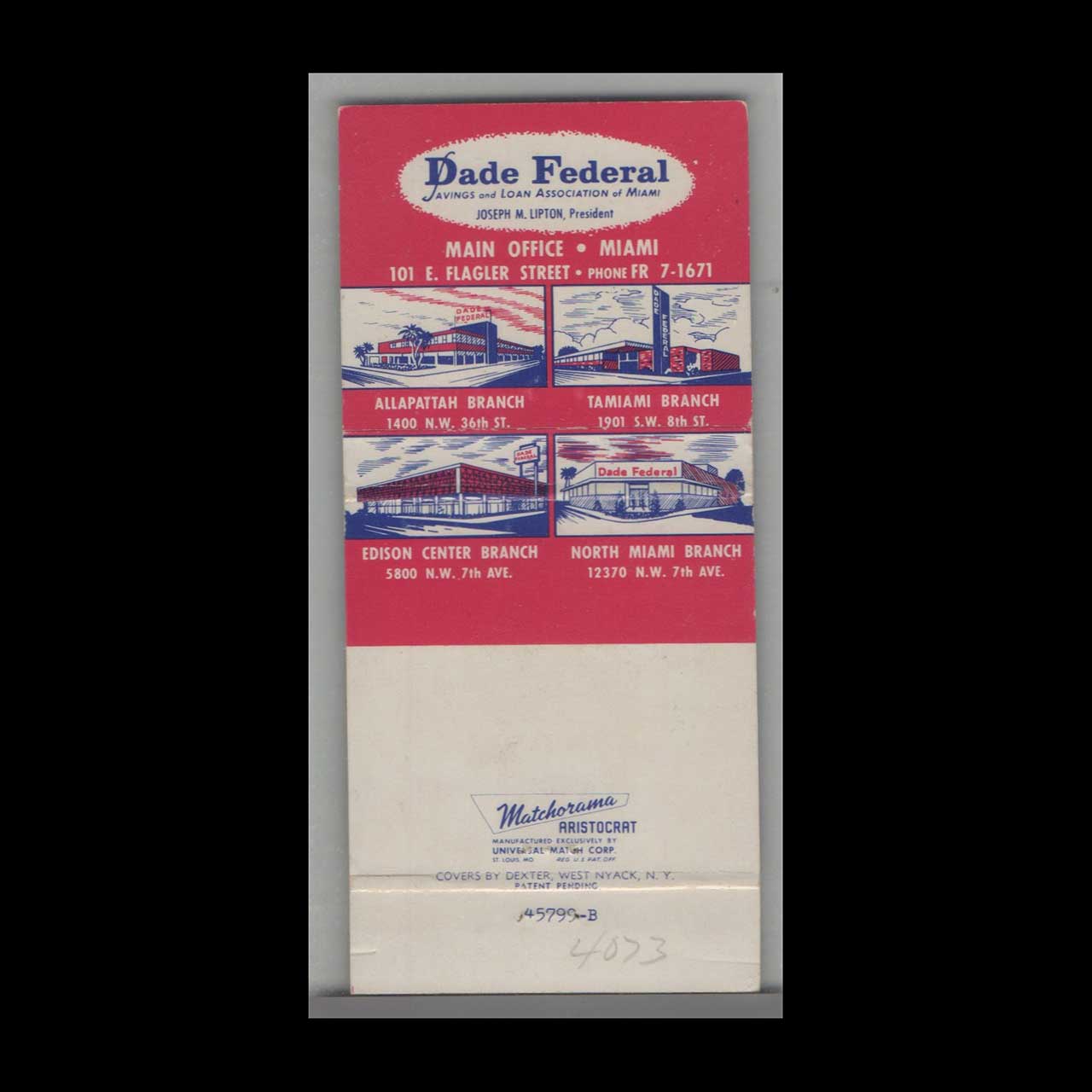 Matchbook Cover Florida Dade Federal Savings & Loan Miami FL Matchbook Cover Florida Dade Federal Savings & Loan Miami FL