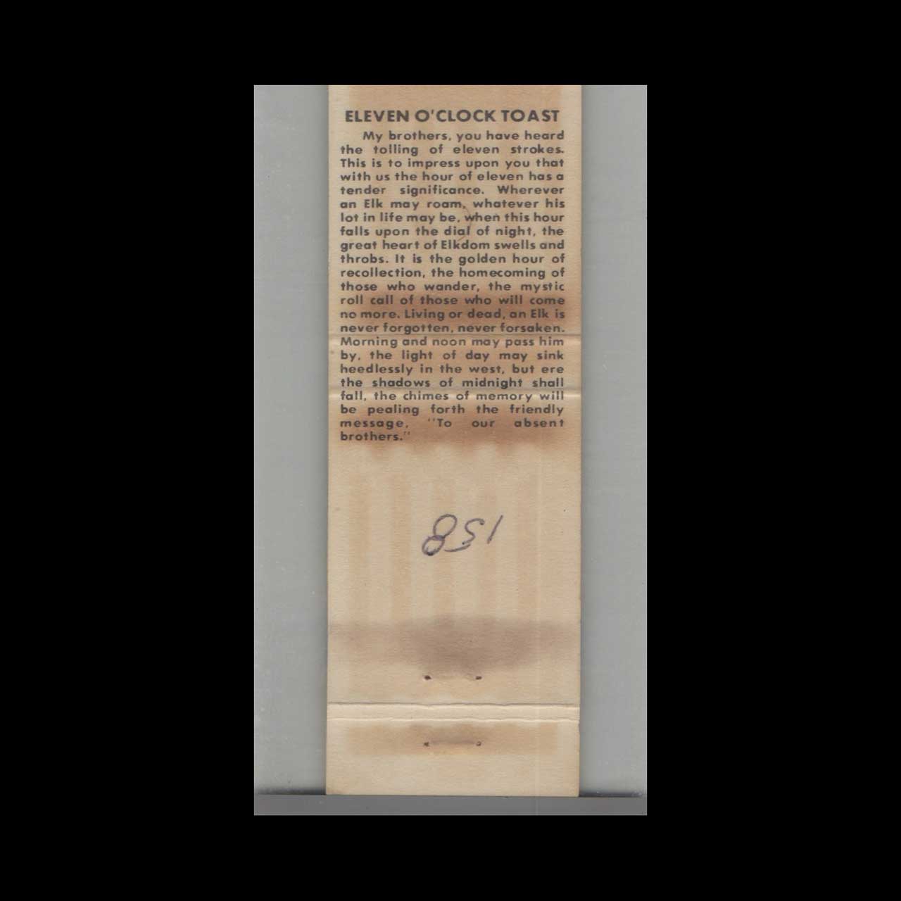 BPOE Elks Lodge #158 Springfield IL Matchbook Cover BPOE Elks Lodge #158 Springfield IL Matchbook Cover