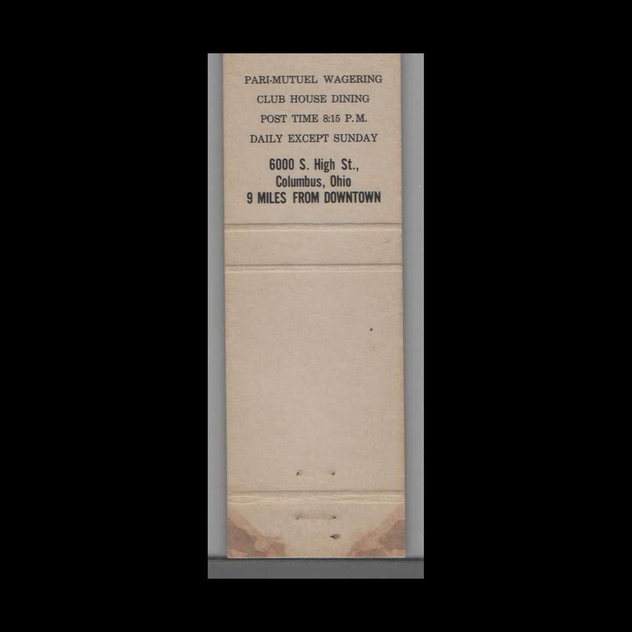 Scioto Downs Horse Racing Matchbook Cover Columbus OH Scioto Downs Horse Racing Matchbook Cover Columbus OH