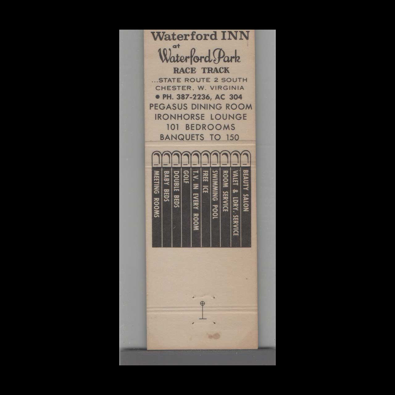 Waterford Inn Matchbook Cover Chester WV Horse Racing Waterford Inn Matchbook Cover Chester WV Horse Racing