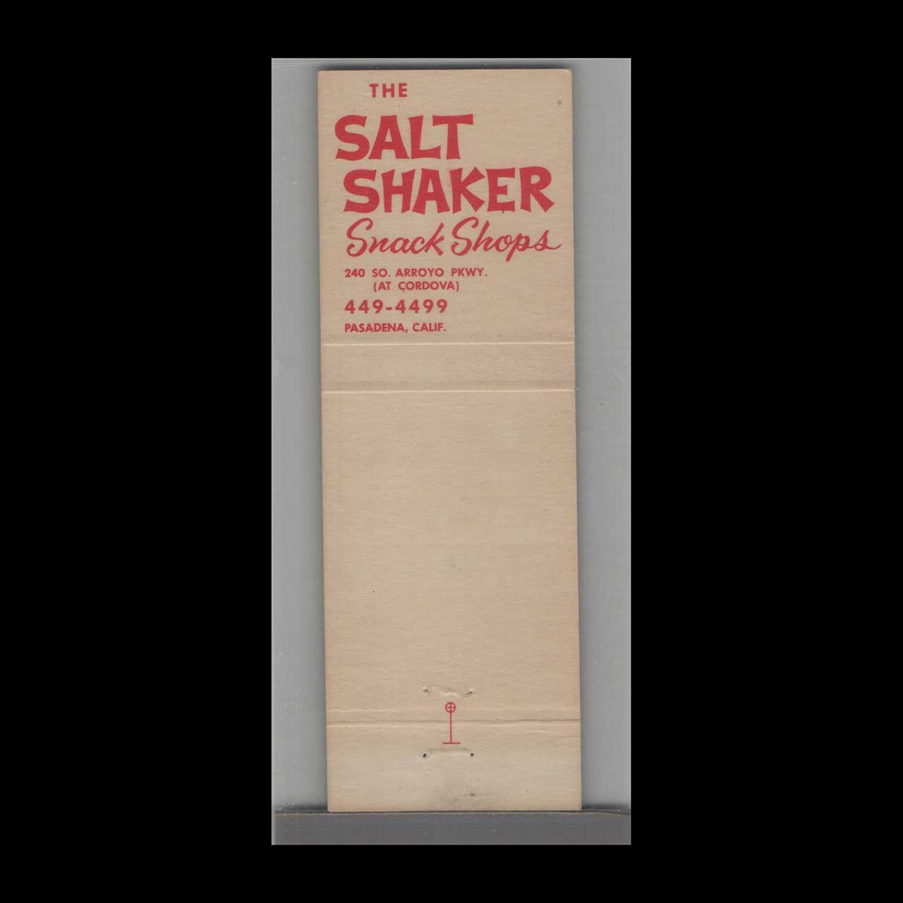 The Salt Shaker Snack Shops Pasadena Matchbook Cover The Salt Shaker Snack Shops Pasadena Matchbook Cover