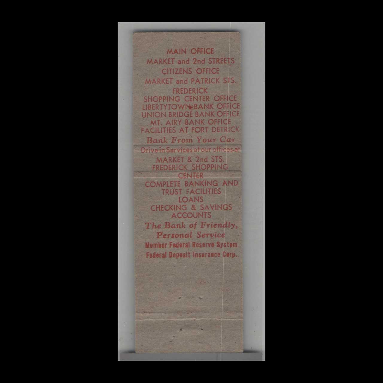 Matchbook Cover Farmers And Merchants Citizens National Bank Frederick MD Matchbook Cover Farmers And Merchants Citizens National Bank Frederick MD