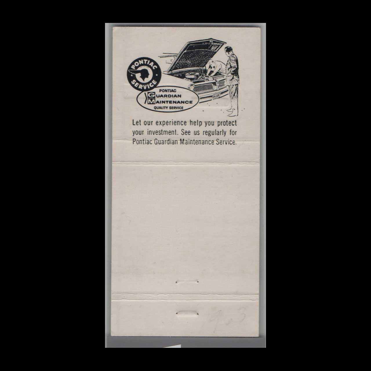 Pontiac Tempest Cameo Ivory Matchbook Cover Pontiac Tempest Cameo Ivory Matchbook Cover