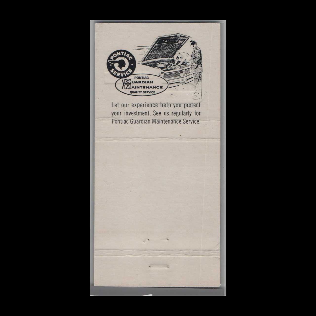 Pontiac Tempest Aquamarine Matchbook Cover Pontiac Tempest Aquamarine Matchbook Cover