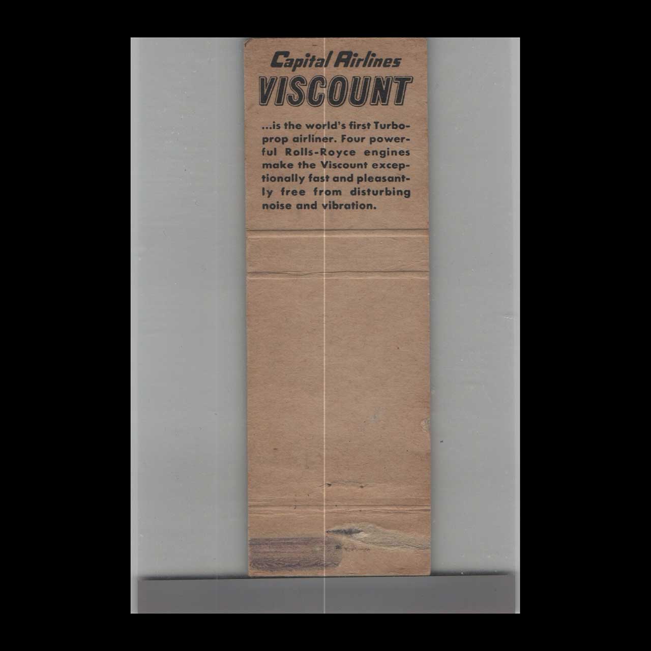 Capital Airlines Viscount Matchbook Cover Rolls Royce Engines Capital Airlines Viscount Matchbook Cover Rolls Royce Engines