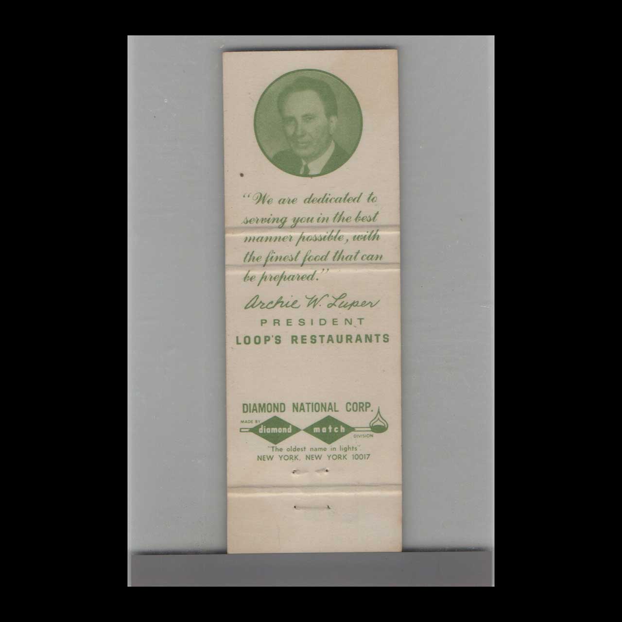 Loops Family Restaurants Matchbook Cover Loops Family Restaurants Matchbook Cover