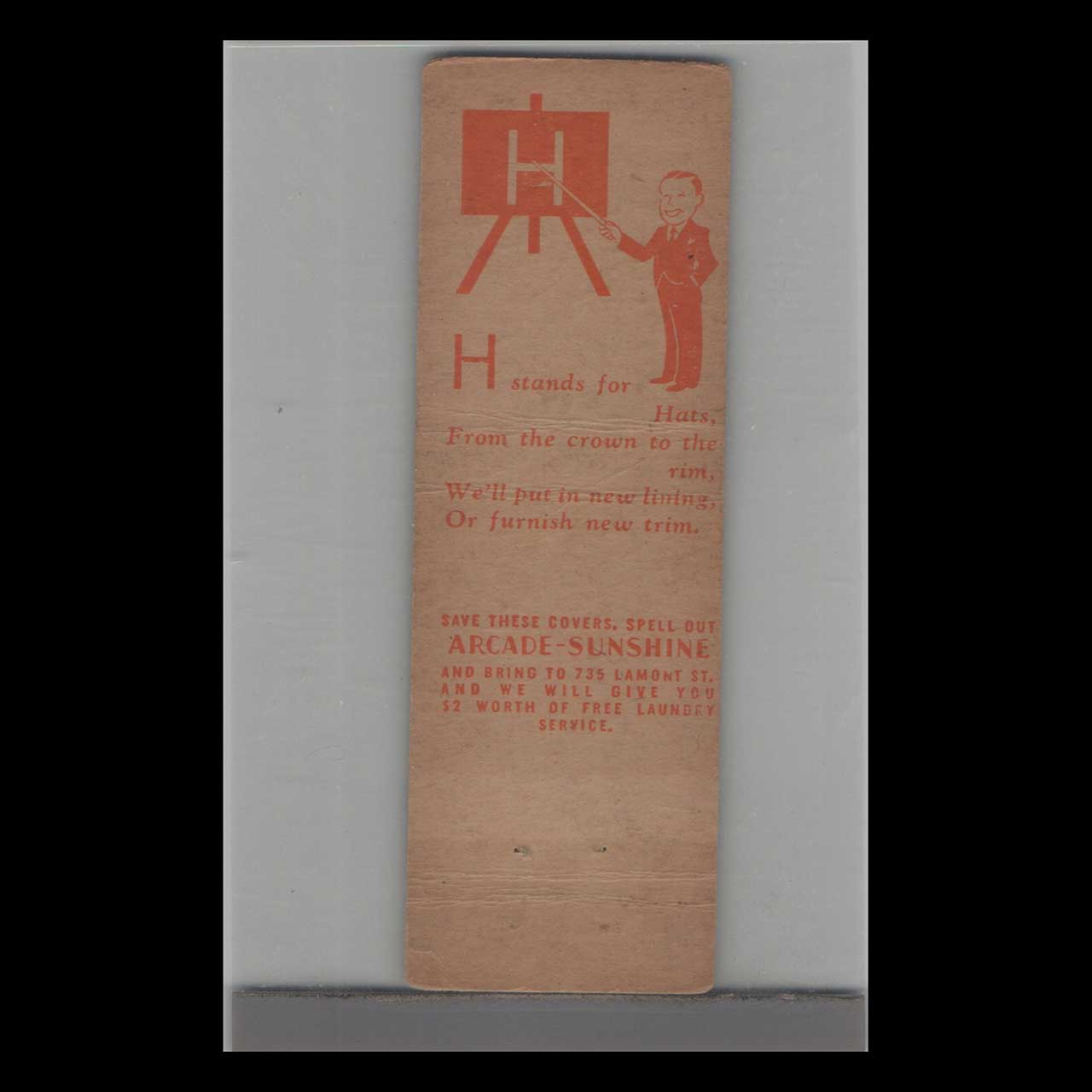 Matchbook Cover Arcade Sunshine Cleaning Company Matchbook Cover Arcade Sunshine Cleaning Company