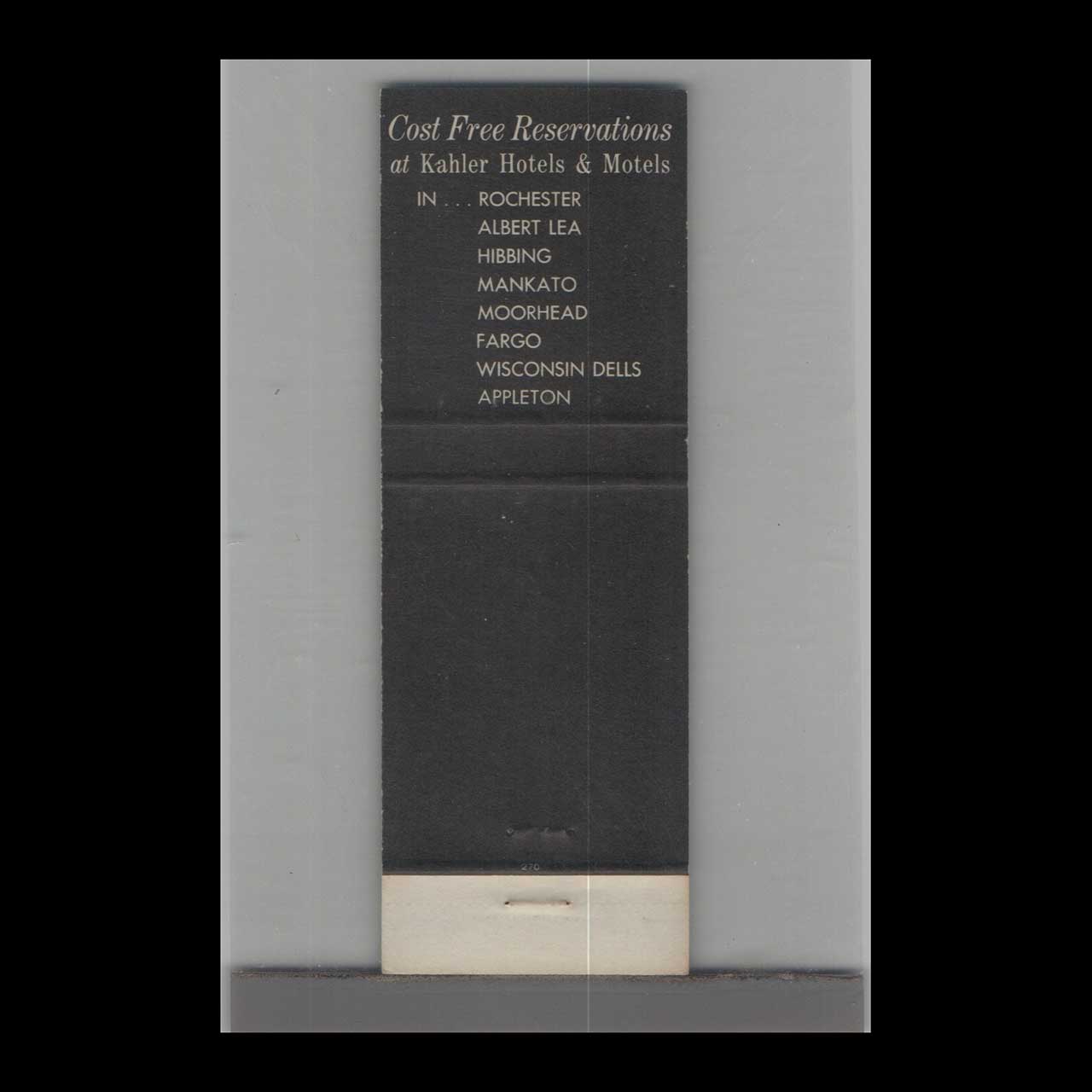 Matchbook Cover Kahler Hotels & Motels Matchbook Cover Kahler Hotels & Motels