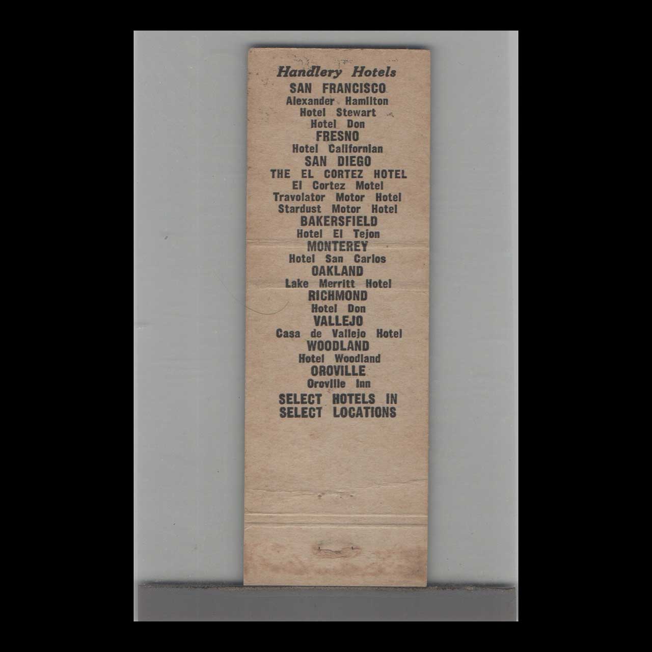 Matchbook Cover Hotel California Fresno CA Matchbook Cover Hotel California Fresno CA