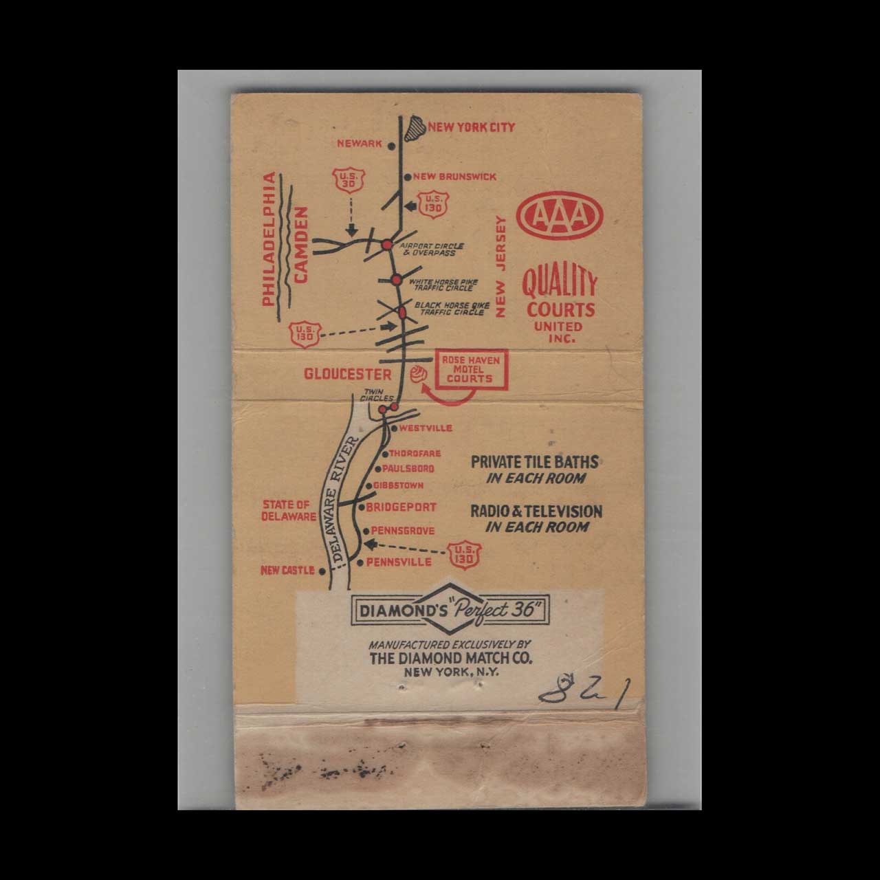 Perfect 36 Rose Haven Motel Matchbook Cover Gloucester NJ Perfect 36 Rose Haven Motel Matchbook Cover Gloucester NJ