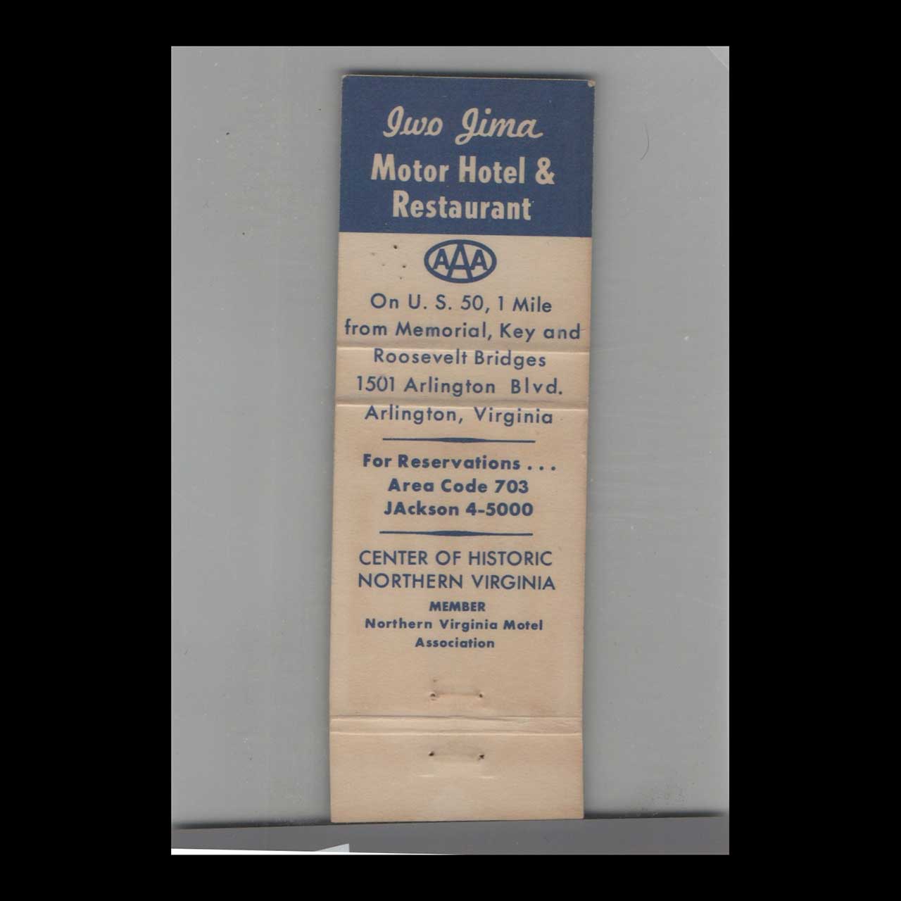 Iwo Jima Motor Hotel Matchbook Cover Washington DC Iwo Jima Motor Hotel Matchbook Cover Washington DC