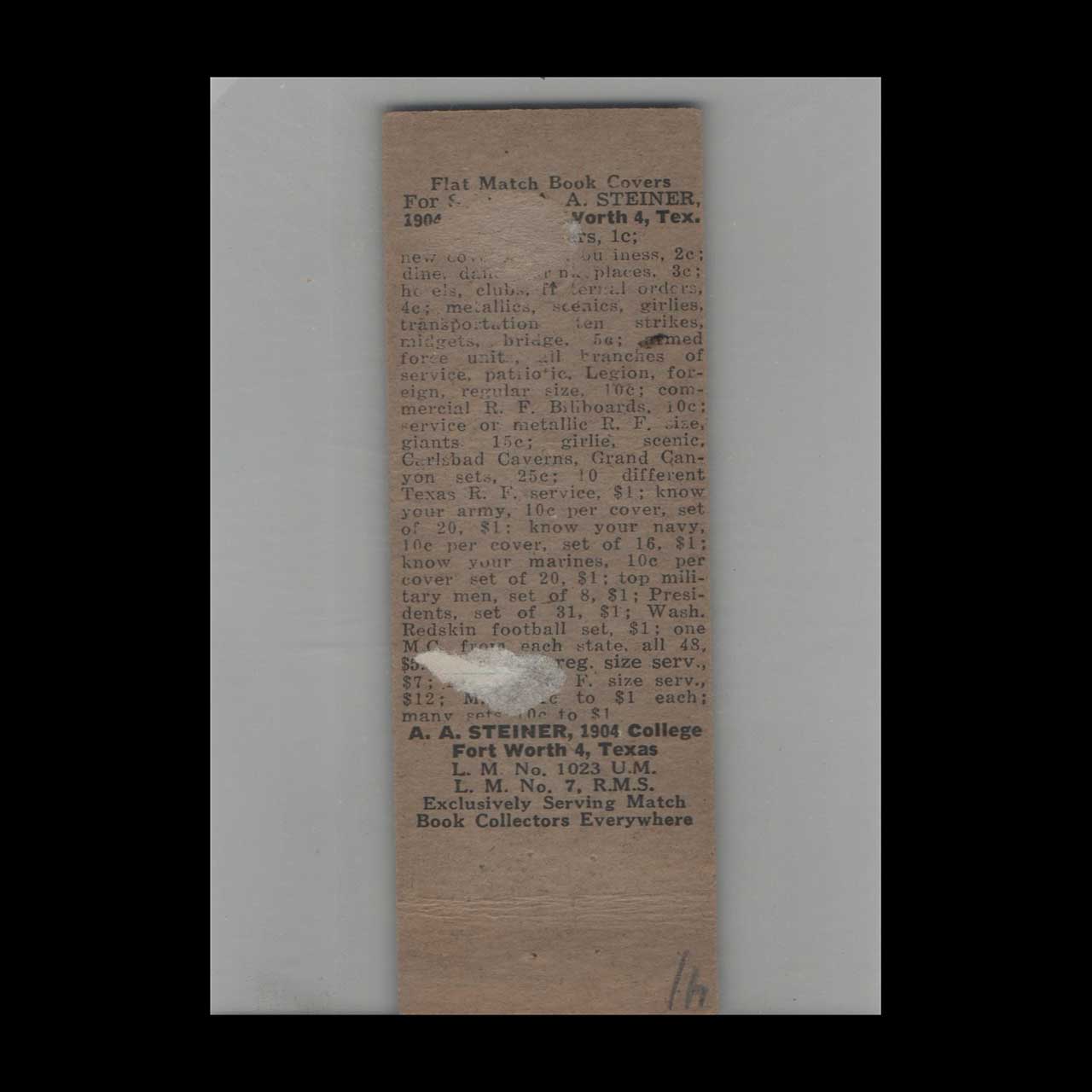 Don Smith Texaco Service Station Matchbook Cover Fort Worth Don Smith Texaco Service Station Matchbook Cover Fort Worth