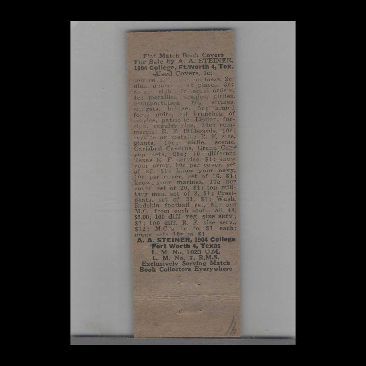 Don Smith Texaco Service Station Matchbook Cover Fort Worth Don Smith Texaco Service Station Matchbook Cover Fort Worth