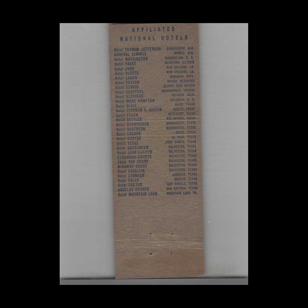 Matchbook Cover Hotel Admiral Semmes Mobile AL Matchbook Cover Hotel Admiral Semmes Mobile AL