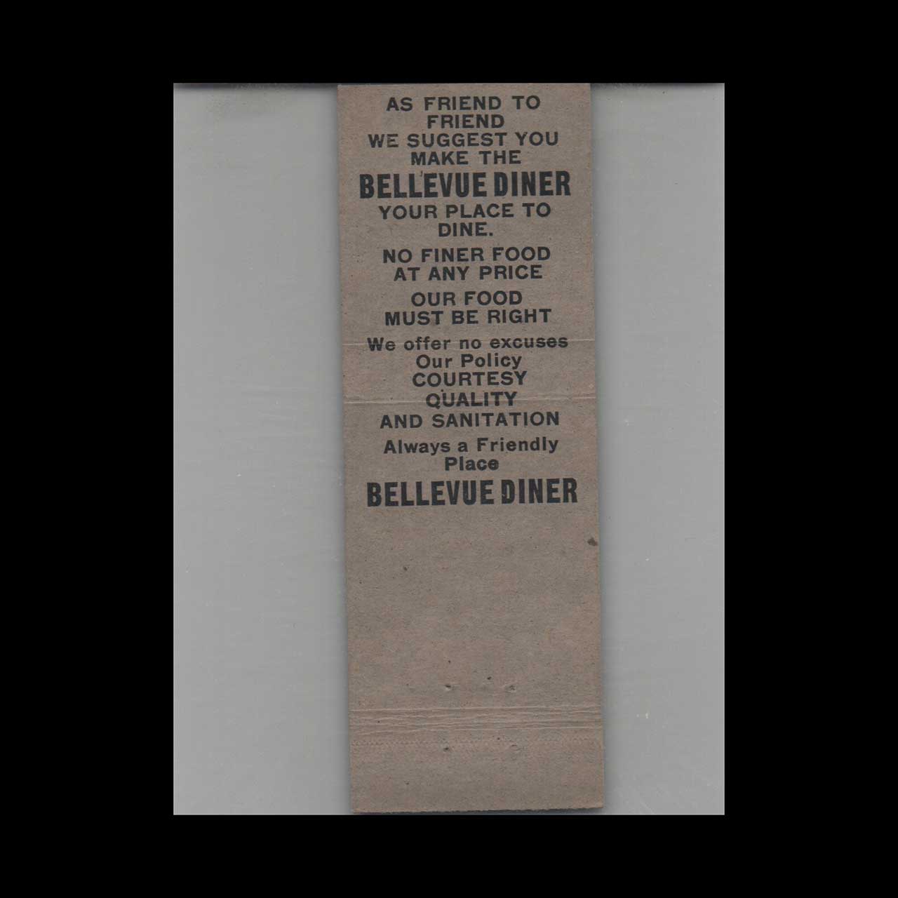 Bellevue Diner Matchbook Cover Montgomeryville PA Bellevue Diner Matchbook Cover Montgomeryville PA