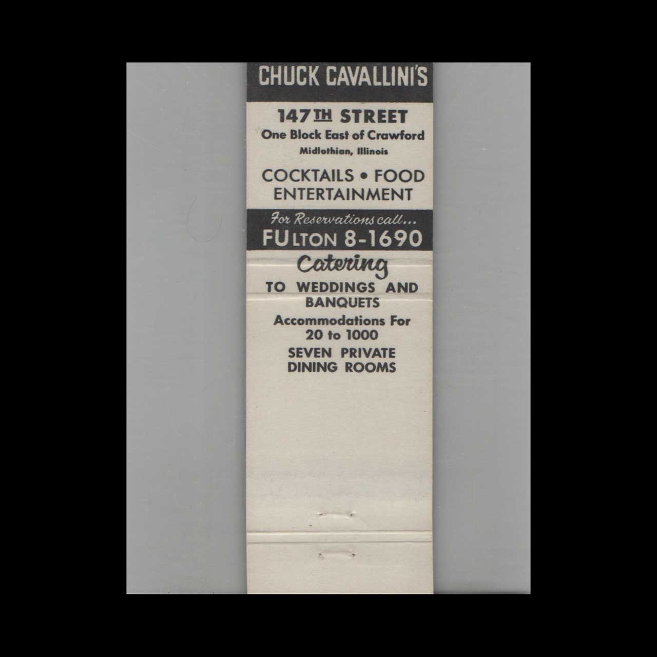 Chuck Cavallinis Midlothian IL Matchbook Cover Chuck Cavallinis Midlothian IL Matchbook Cover