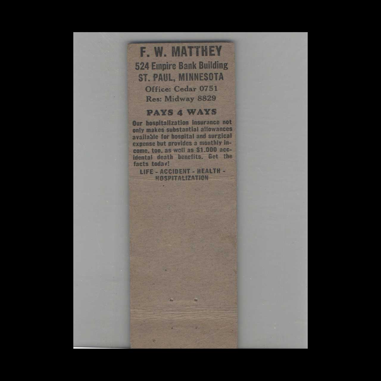 North American Life & Casualty Matchbook Cover Minneapolis North American Life & Casualty Matchbook Cover Minneapolis