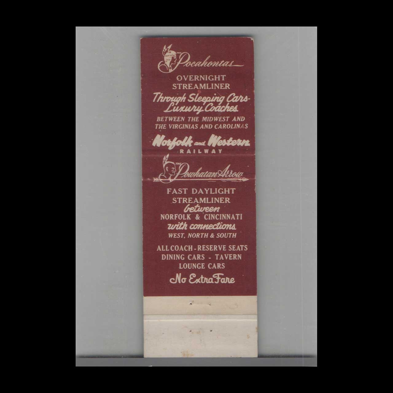 Norfolk & Western Powhatan Arrow Matchbook Cover Norfolk & Western Powhatan Arrow Matchbook Cover
