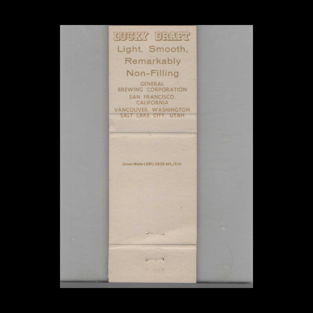 Matchbook Cover Beer Lucky Genuine Draft Beer Matchbook Cover Beer Lucky Genuine Draft Beer