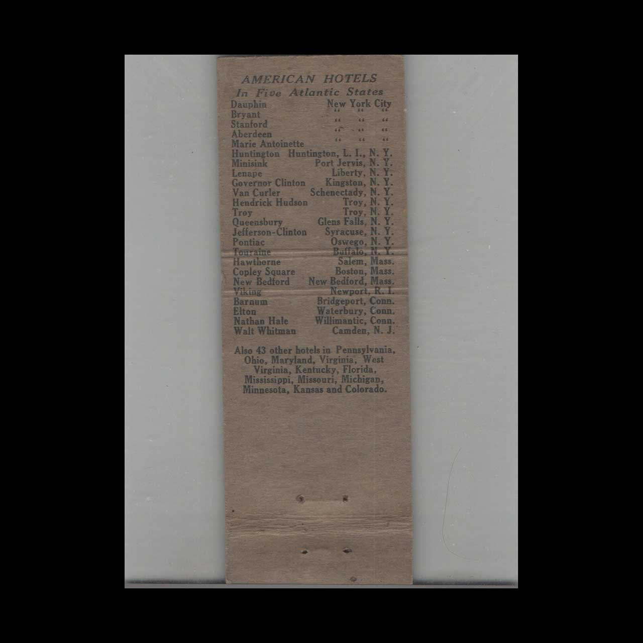 Matchbook Cover Daniel Boone Hotel Charleston WV Matchbook Cover Daniel Boone Hotel Charleston WV