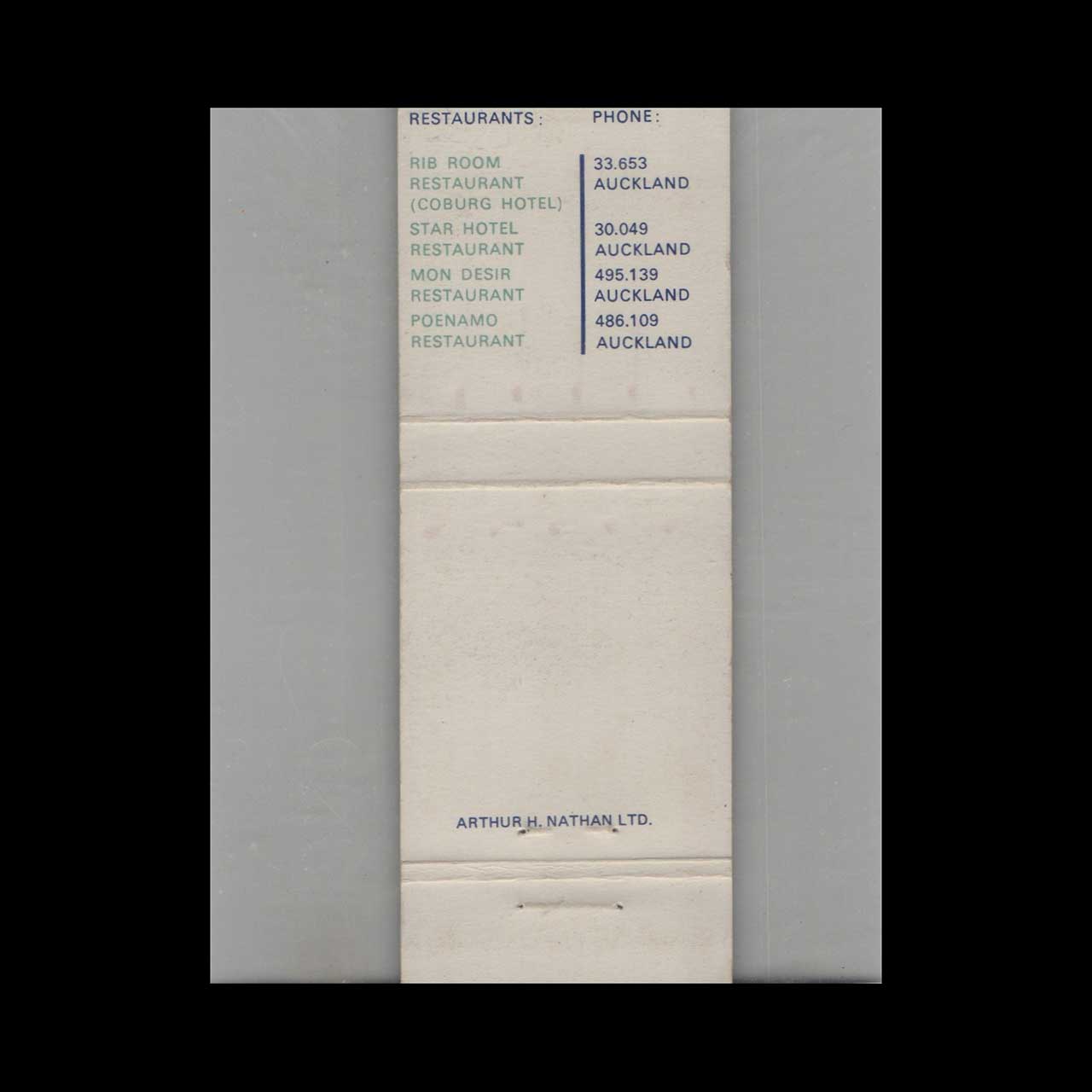Matchbook Cover Campbell & Ehrenfried Hotels New Zealand Matchbook Cover Campbell & Ehrenfried Hotels New Zealand