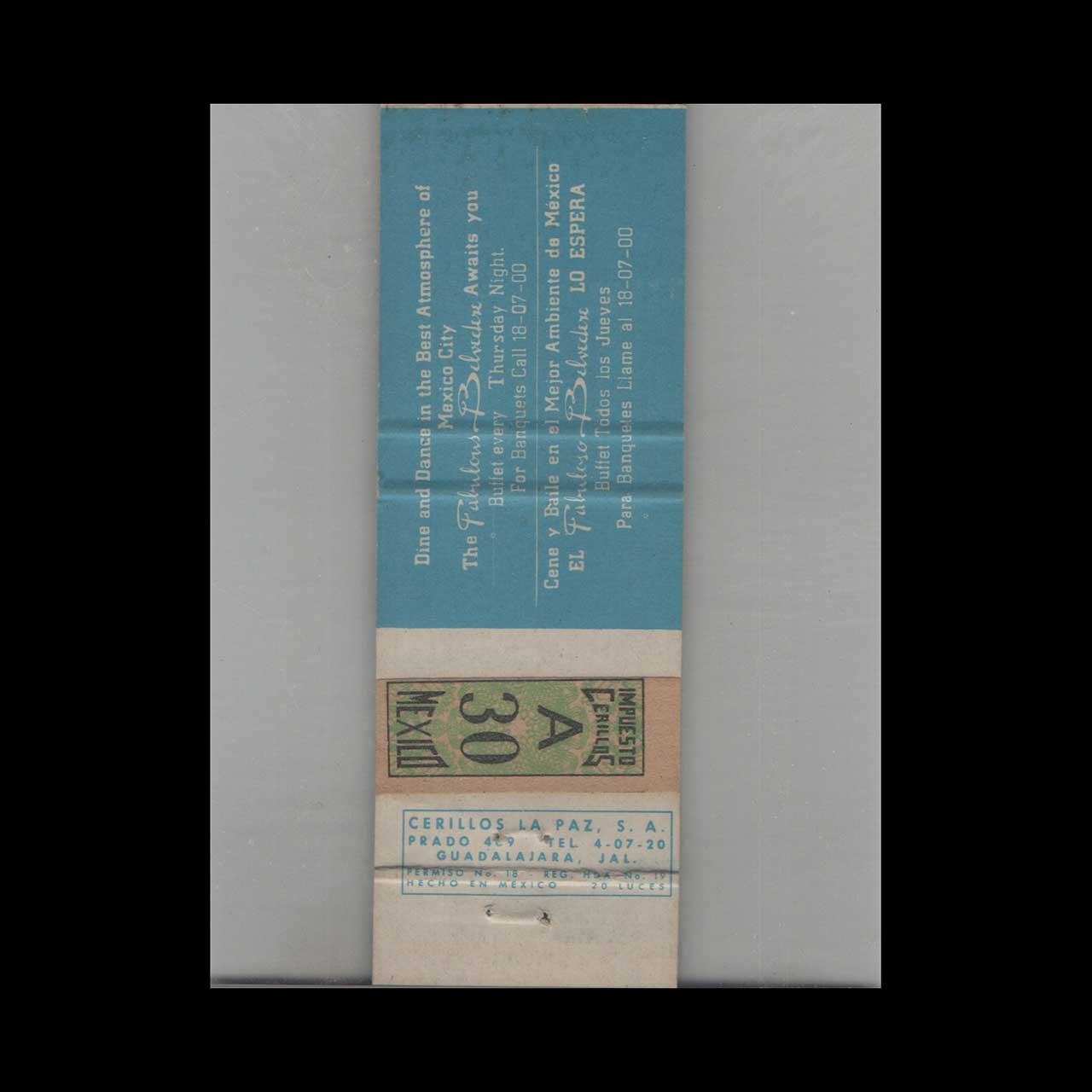 Matchbook Cover Continental Hilton Mexico Matchbook Cover Continental Hilton Mexico