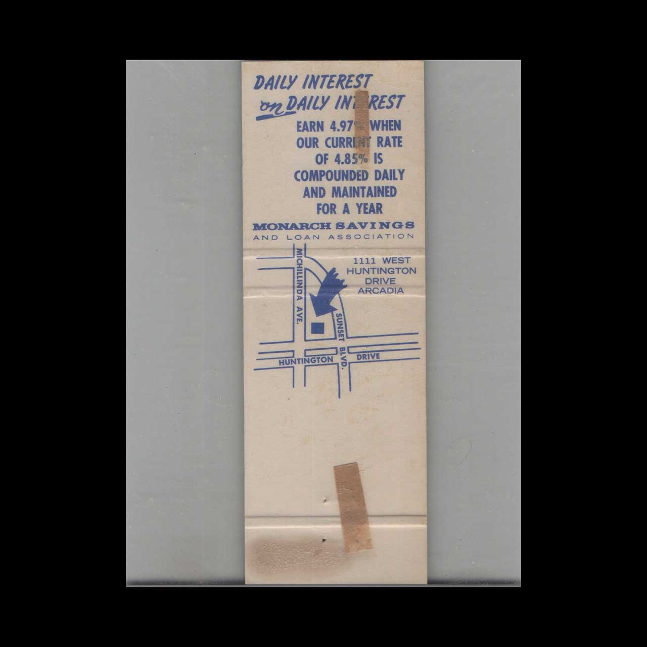 Matchbook Cover Monarch Savings & Loan Association Los Angeles CA Matchbook Cover Monarch Savings & Loan Association Los Angeles CA